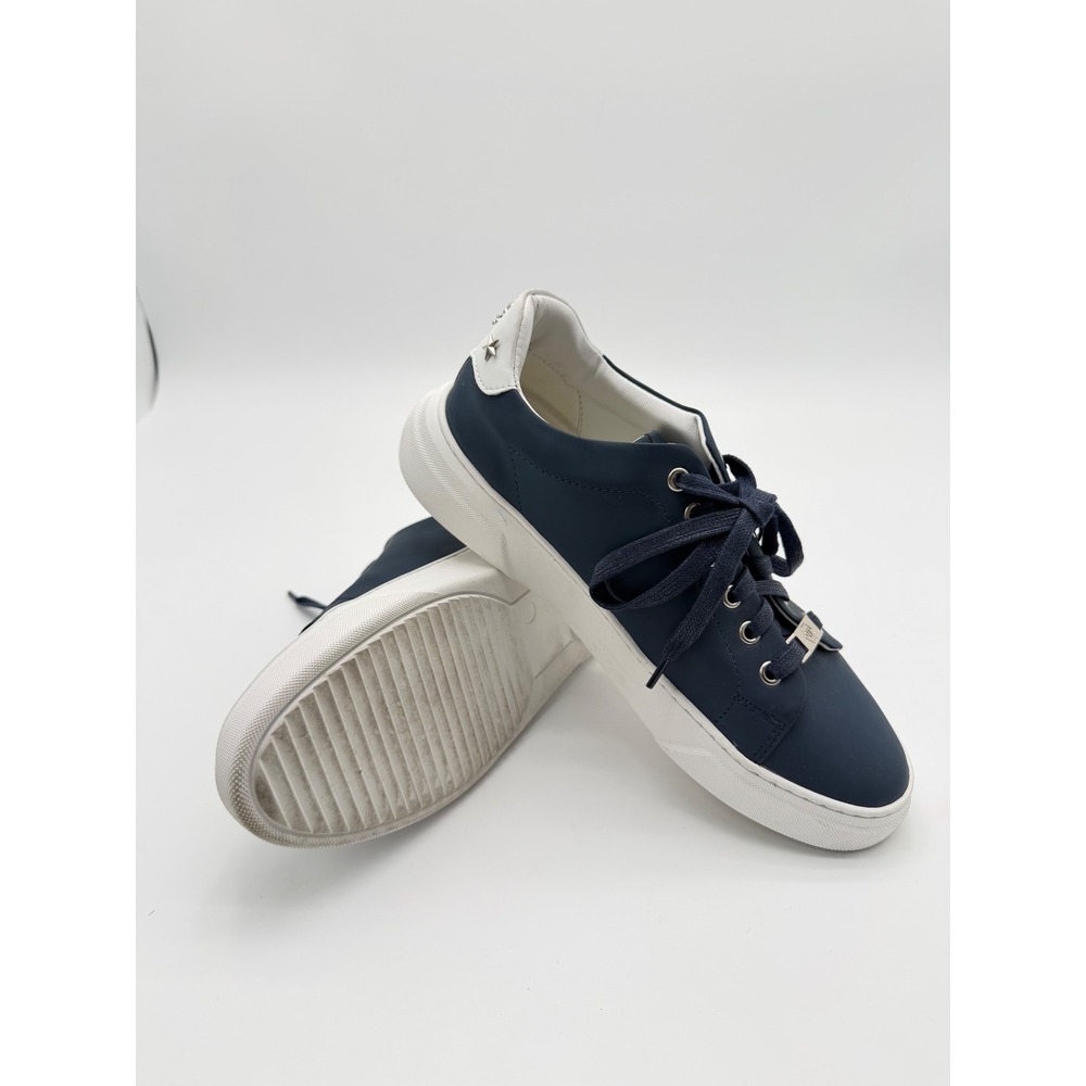 Philipp Plein Mens Navy Blue Leather Skull Star Low Top‎ Sneakers Size 8.5 US 42